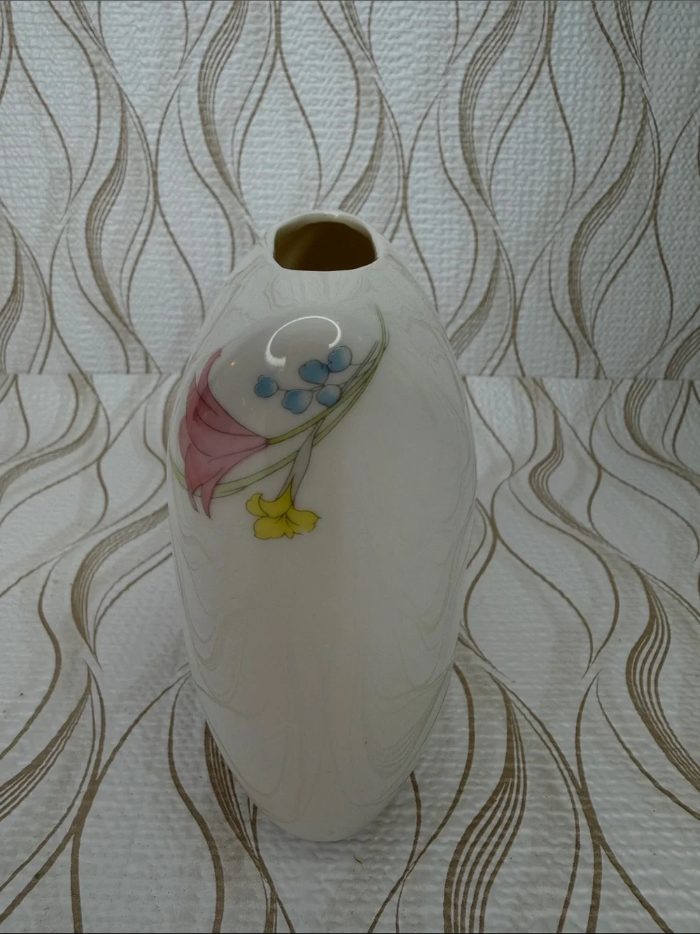 Japan Pillow Floral Ceramic Vase - Pink & Purple 1980s Rare Find